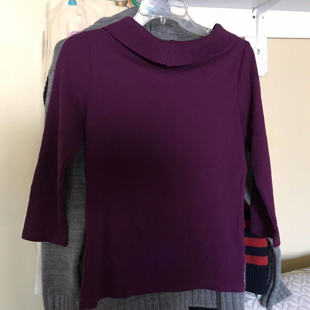 Rafaella Sweater SzS Cowl Neck Purple Long Sleeves Tight Knit Pre-Owned